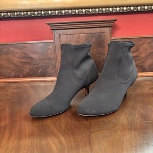 Donald J Pliner Black Stretch Ankle Boots 7.5M Sock Booties Italy Kitten Heel
